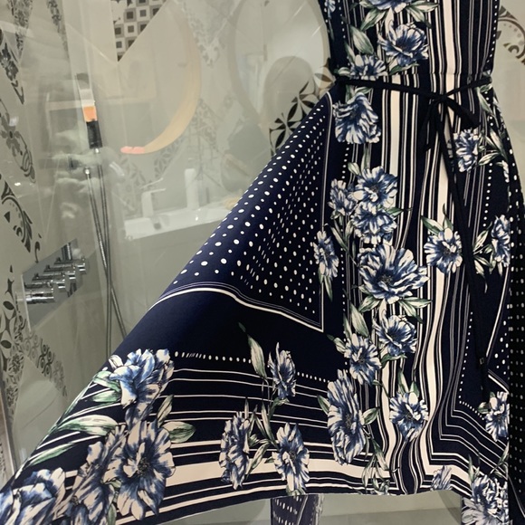 NWT 🌸JR Midnight Blue/Multi Floral Striped Kerchief Hem Midi Dress - Picture 7 of 16